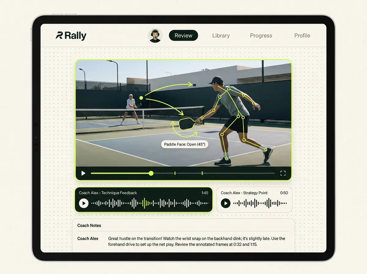 Rally coach video lesson with markup