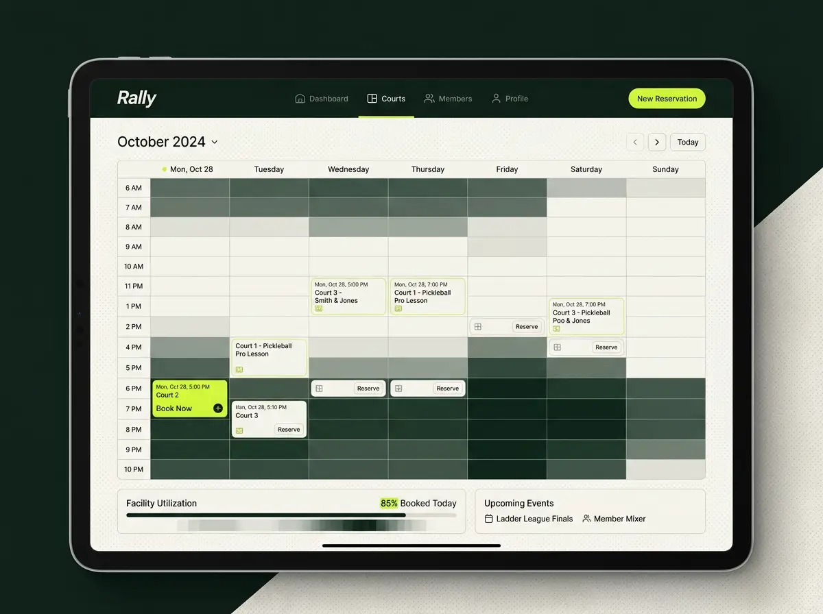 Rally court booking dashboard