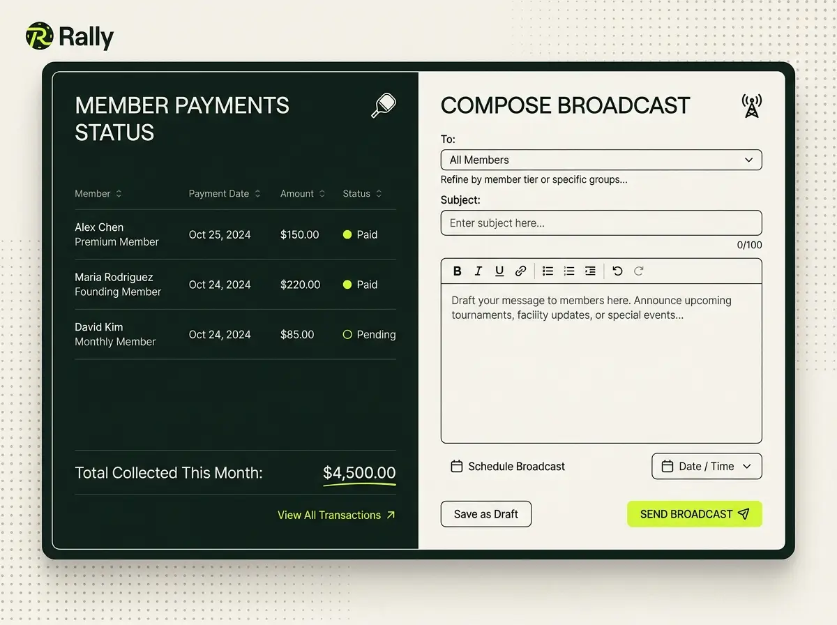 Rally member payments and messaging
