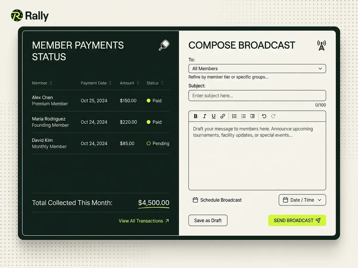 Rally member payments and messaging